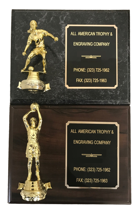 Track trophy plaque 7 x 9 wood finish with gold trim 